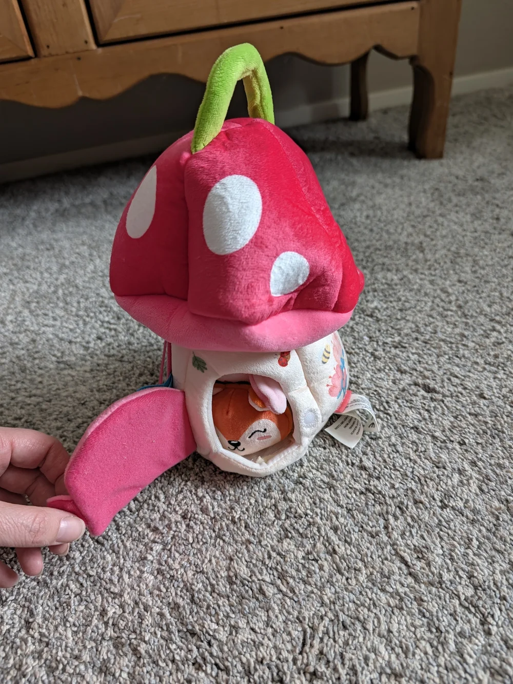 Plush Pink Mushroom Playhouse with 7 Soft Animal Pals - Kids Toys